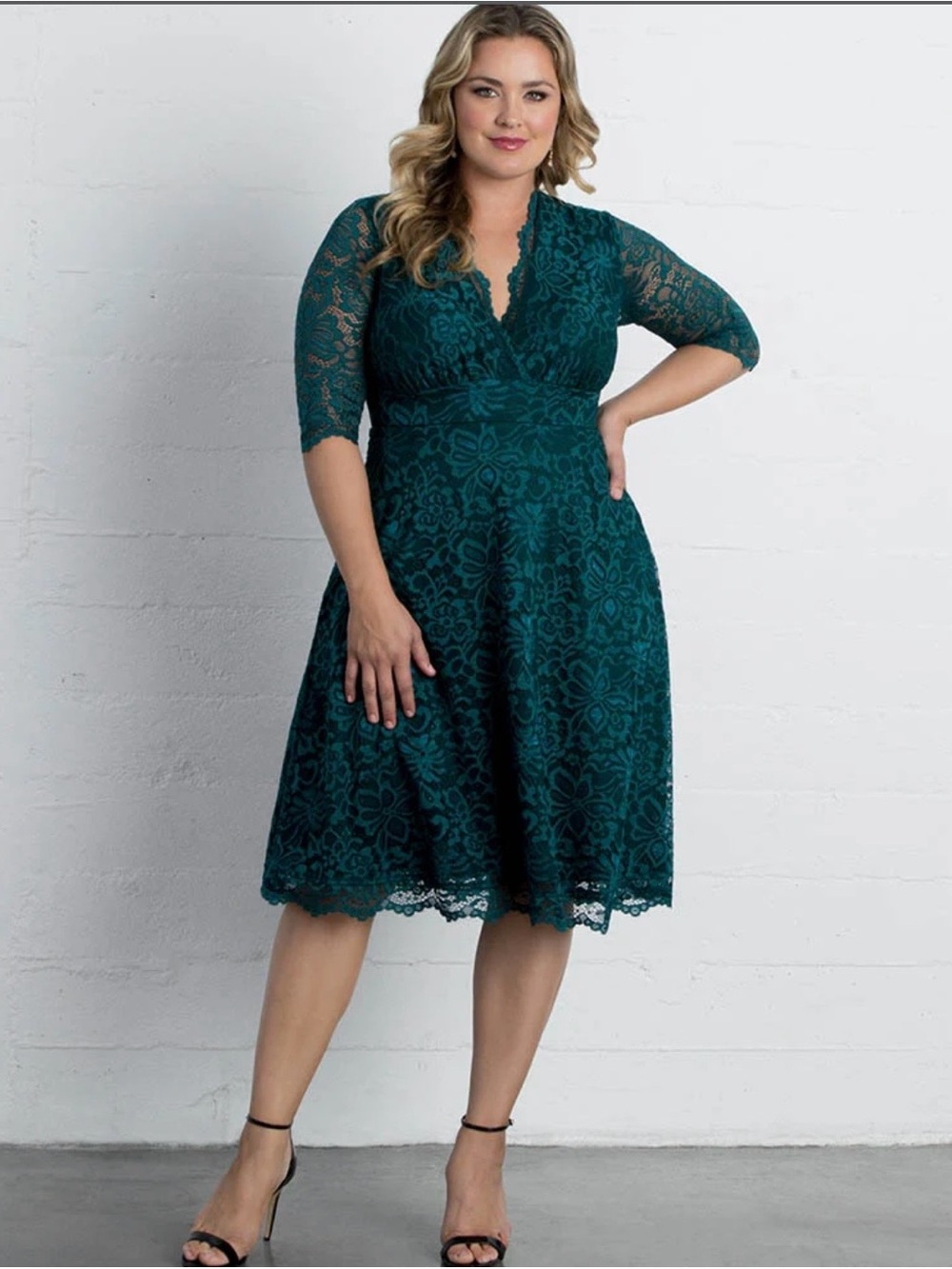 Kiyonna Emerald Green Mademoiselle Lace Cocktail Dress Plus Size 1X (14-16)